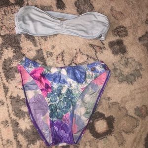 Vintage floral high-cut strapless bikini; size Sm